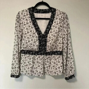 Madewell white black  floral blouse